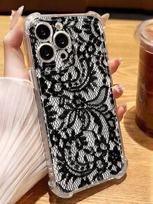 1pc Delicate Elegant Soft Sexy Lace Pattern Transparent Anti-Slip Anti-Drop Soft Phone Case Suitable Compatible With Samsung/ 11/12/13/14/15/16/17 Pro Max - Multicolor - View 2
