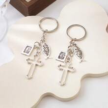 2pcs Hollow Cross Pendant Keychain, Minimalist Bag Charm, Car Key Accessory - Multicolor - View 5