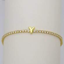 1条18K镀金手链，经典白色锆石A-Z字母链手链，女士礼物 - 金色 - 查看 29
