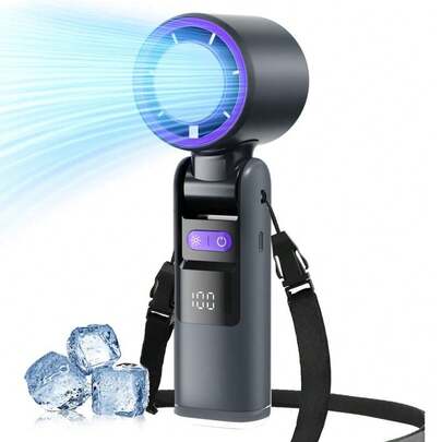 SULVGO 2节2000mAh电池供电便携式手持涡轮风扇，199档风速，采用半导体冷却涡轮技术的可充电手持风扇，多功能风扇，适用于户外活动、旅行、工作，可穿戴式降温风扇，小巧迷你风扇