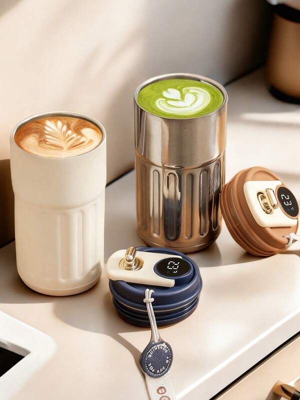 1 pieza Taza de café con aislamiento al vacío de 450ml con cuerda colgante, diseño minimalista antideslizante, apta para agua, bebidas frías, té o café helado, incluye correa de transporte desmontable, excelente para el hogar, la oficina, viajes por carretera, campamento, senderismo, deportes, picnics