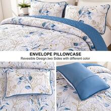 3 Pieces Blue Microfiber Farmhouse Leaf Queen King Double Size Bedspread Coverlet Bedding Sets (1 Quilt + 2 Pillow Cases), Fashion Leaf Design, Fresh & Minimalist, Comfortable Soft Breathable, Suitable For Wedding Items, Valentines Day Home Bed Room Decor, Mothers Day Gift, All Season - blue01 - 查看 5