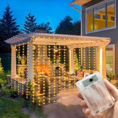 Dây đèn LED 300 bóng dùng cho rèm cửa sổ, chạy bằng pin, dùng để trang trí nhà cửa, nhà bếp, đèn trang trí ngày lễ, đèn trang trí tiệc cưới, sinh nhật.