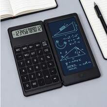 Calculatrice pliable 12 chiffres avec bloc-notes LCD, boutons en silicone, stylet, effacement d'une touche, fonction mémoire (MC/MR/+), racine carrée, calcul de pourcentage, taille portable, alimentée par pile, convient pour un usage au bureau et à l'école - Pièce unique - Voir 8
