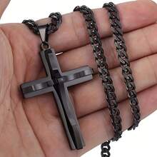 1pc Men's Hip-Hop Style Black Cross Pendant Necklace - Gun Black - View 2