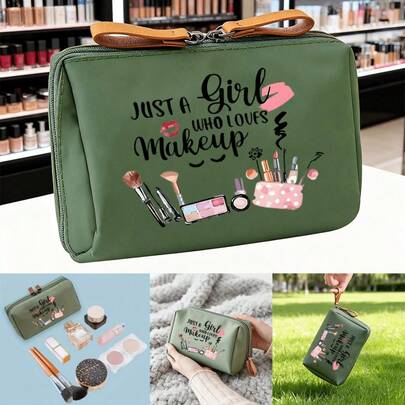 Portable Travel Makeup Bag - Spacious Handheld Toiletry Organizer Pouch With Zipper Closure, Made Of Nylon Material, Suitable For Travel, Commuting And Outdoor Activities