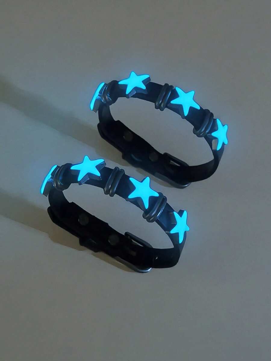 ATLVXJL 2pcs/Set Luminous Couples/Friendship Leather Bracelet With 4 Glowing Stars, Casual Accessory Suitable For Daily Wear And Holiday Gift - Multicolor - View 1