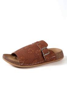 Thick Bottom Cork Slide Sandals Breathable Adjustable Buckle Non‑Slip Wear-Resistant Indoor Outdoor Slippers - Brown - View 6
