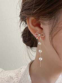 蝴蝶流苏耳环，新款微镶锆石二合一耳钉，优雅时尚女士耳环 - 銀色 - 查看 3