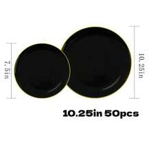 10.25英寸餐盘和7.5英寸沙拉盘套装,黑色包边,适合派对、毕业典礼、生日、婚礼、圣诞节、万圣节等场合。 - 黑色 - 查看 14