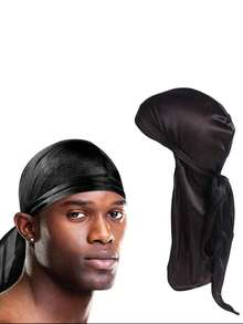 新款热销丝滑缎面杜拉格头巾，弹性头巾，仿丝绸长尾海盗帽，男女通用发饰 - A - 查看 13