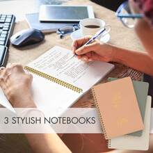 Aesthetic Spiral Notebook Set Of 3 For Women - Cute College Ruled 8x6 Journal/Notebook With Large Pockets And Lined Pages - Perfect Supplies To Stay Organized At Work Or School - màu xanh lá cây nhạt, hồng be - Xem 9