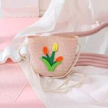 1 Túi hoa đan bằng cỏ kiểu đồng quê dễ thương - Màu Hồng baby - Xem 6