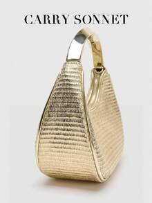 Women's Gold Handbag, Metal Handle Shoulder Crossbody Chain Tote Bag, Evening Party Clutch, Gift For Her - Ginger - View 5