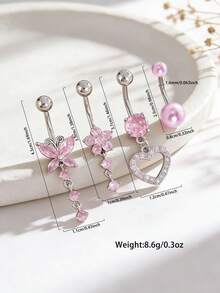 Set de 4 piezas de joyería de cadena para el vientre con diseños de flor, mariposa y corazón, de estilo sexy y lujoso, adecuado para playa, fiesta, boda, atuendos con temática de festival y estilo personal - 4 piezas - Ver 5