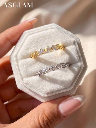 1枚个性化简约彩色锆石戒指，女士款（单枚戒指，可与其他戒指搭配），925纯银精致首饰，适合日常佩戴