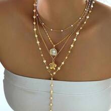 Bộ 1 dây chuyền nhiều lớp phong cách Boho đính ngọc trai hình hoa, hạt tròn hình thánh giá và hình Đức Mẹ Maria, thích hợp cho kỳ nghỉ, cầu nguyện, lễ rửa tội. - phong cách 8 - Xem 2