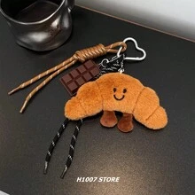 Bag Charm In The Shape Of A Croissant, Hamburger, And Plush Toy; Braided Chain For Men's Pants; Keychain With Chain For Women's Hip-Hop Style Cargo Pants. - Brown - View 2