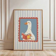 1pc Silly Goose Reading Book Nursery Canvas Wall Art,Baby Room Decoration, Poster Blue Cute Funny Animal Boho Wall Art Print Minimalist Kids Posters For Room, Nursery Decor, Room Decor Painting For Playroom,Living Room,Bedroom,Modern Home Decoration, Home Decor,Room Decor Aesthetic, Wall Decor, Bedroom Decor,Optional Frame. - Multicolor - View 1