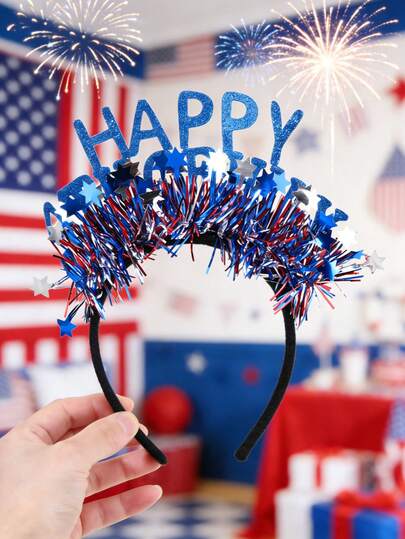1pc Happy 4th Of July Hair Band For Girls, Glitter Multicolor USA Independence Day Headbands, Shiny Star Personalized Headdress For Holiday Party Sparkling Memorial Day Patriotic Hair Hoop Teens Hair Accessories