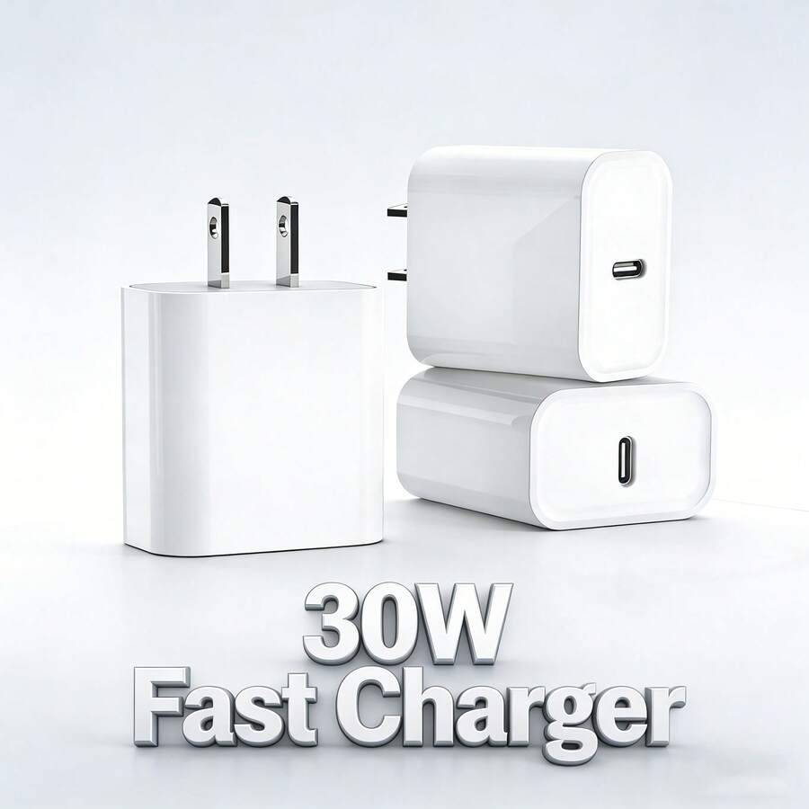快速充电美规A/B型插头110-127V墙式充电器1-3个30W美规插头快速充电器适配器，兼容苹果17 Pro Max/17 Pro/17/Air/17/15/16/14/13/12/11/XS/XR/8/7/6，系列礼品弹簧 - 美規A型插(110-127V) - 查看 1