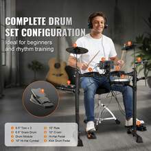Electric Drum Set, 15 Drum Kits & 150 Sounds Electronic Drum Kit, USB MIDI Supported 6.5 In Quiet Mesh Snare Electric Drum Set With 10 In Cymbals Drum Sticks & Headphone, For Beginners & Adults - 6.5 In - View 2