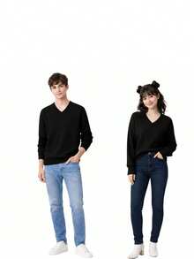 Unisex Youth Knit Sweater, Casual, Comfortable, Stylish Basic Fashion, Boys And Girls, Versatile Everyday Look, Autumn/Winter Fashion, Premium Comfort, Perfect Fit, Teen Clothing, Blogger Style, Streetwear - 彩色 - 查看 5
