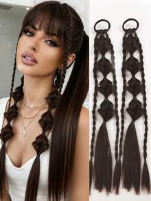 2 Pcs 18-Inch Hand-Woven Ponytail Wigs, High-Temperature Fiber Material, Bubble Braid Style, Suitable For Women - Multicolor - View 13