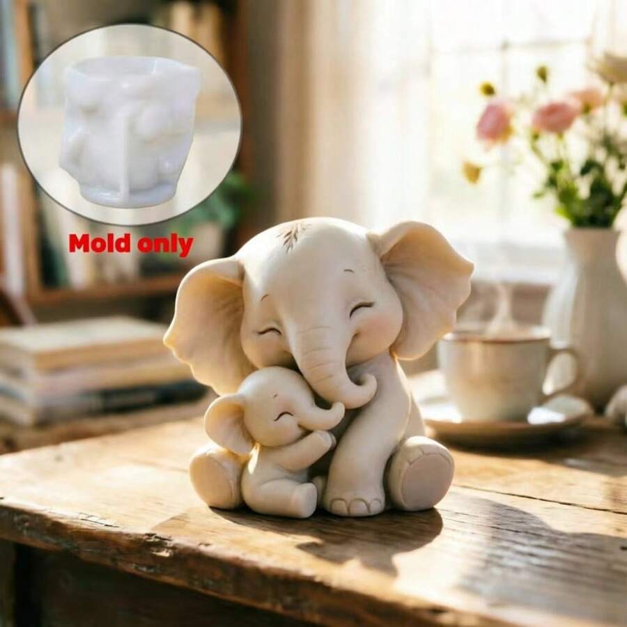 3D硅胶模具,温暖的母子拥抱,DIY可爱大象蜡烛模具,手工硅胶模具,母亲节/生日/婚礼回礼 - A - 查看 1