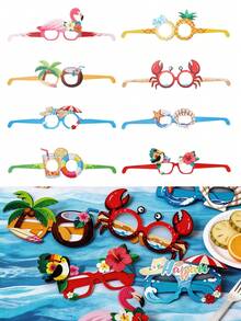 8/16 Pairs Hawaiian Tropical Party - Beach Themed Photo Booth Props, Summer Element Design, Feather-Free, Universal Size, Wholesale Hawaiian Party Glasses, Beach Party Paper Gifts, Hawaiian Party Glasses, Tropical Party Photo Props, Party Costume Accessories, Summer Beach Party Supplies - A - View 10