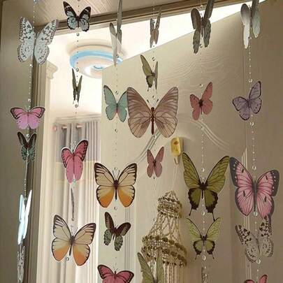 6件套手工蝴蝶装饰窗帘，饰以仿珍珠，适合家居装饰和房间装饰，成品和半成品均有，可用于家居装饰、房间装饰、墙面装饰，也可作为生日和毕业礼物。