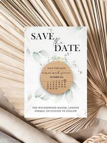 Personalized Greenery Save The Date Card With Wooden Magnet - Custom Wedding Invitation Keepsake. Custom Greenery Wedding Save The Date Card With Wooden Magnet - Elegant Eucalyptus Invitation Keepsake. - Multicolor - View 14