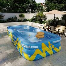1pc Blue Inflatable Family Swimming Pool - No Slide, Portable Rectangular Pool, Suitable For Backyard, Beach Or Summer Cooling, Capacity: 1-7 People | Easy Setup Category: Simple Swimming Pool - C - View 2