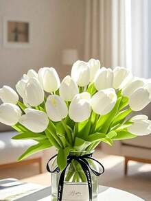 Artificial White Tulip, Realistic Texture, Fake Flower Bouquet. Suitable For Wedding Decor, DIY Bridal Bouquet, Room, Restaurant, Kitchen, Living Room, Party, Bedroom And Home Decoration. Can Be A Gift For Birthday, Valentine's Day, Mother's Day, Father's Day, Graduation Season. Also Suitable For Garden And Bedroom Decor. A Great Gift Choice. - White - View 7