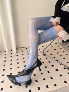 1双女士扎染过膝袜，雾蓝色 - 霧霾藍 - 查看 3