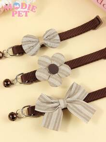 3pcs Cute & Fashionable Polka Dot Bow Tie And Flower Combination Pet Collar Set, Joyful For Cats And Dogs - Multicolor - View 9