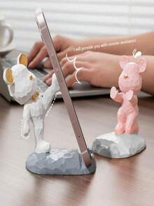 1 pieza Soporte ajustable para teléfono móvil con decoración en forma de oso de dibujos animados, compatible con smartphones y tabletas, adecuado para escritorio, mesita de noche, sala de estar, estudio, dormitorio, regalo para cumpleaños, graduación, fiesta de primavera - Multicolor - Ver 2