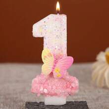 1pc Shiny Pink Butterfly Number Birthday Candle, Suitable For Anniversary, Graduation, Birthday Party, DIY Crafts, Back To School, Valentine's Day And Other Occasions - Birthday Candle Number - View 2