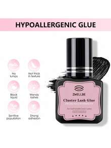 zwellbe 15毫升/管装睫毛胶，簇状睫毛胶，黑色，适合敏感肌肤，速干防水，单根睫毛胶，持久耐用，DIY睫毛嫁接胶，强力睫毛胶，家用睫毛嫁接自粘胶 - 黑色 - 查看 2