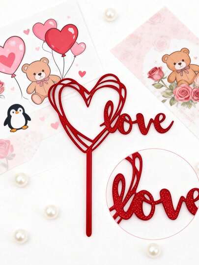 5pcs/Pack Red Heart Shaped Cake Decorations. The Cake Stands Are Made Of Acrylic Material. Suitable For Valentine's Day, Mother's Day, Cupcakes, Birthdays, Weddings And Other Occasions. Can Be Used For Anniversaries, Parties, Gifts, Cake Decorations And Couple Dates.