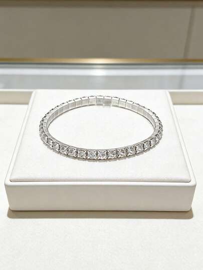 1pc Fashion Sweet OL Style Single Row White Zirconia Personalized Elastic Bracelet For Women