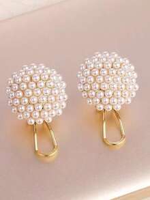 优雅仿珍珠心形花朵耳环，简约百搭女士耳环 - 白色 - 查看 2