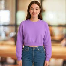 Cropped Sweatshirt Warm Comfortable Plain Without Print - Lila - Ver 3
