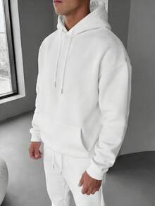 CHIEREGATO OUTLET Men's Hoodie, Plain Streetwear Sweatshirt, Premium Casual Winter Jacket With Fur Lining, Flannel Coat, Drawstring - 白色 - 查看 2