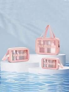 1/3 PiecesTravel Makeup Bag Set, Portable Waterproof Toiletry Bag For Women. Thoughtful Compartments, Easy Cosmetic Storage. Lightweight, Ideal For Daily & Travel. Great Gift For Women. - Pink - View 5
