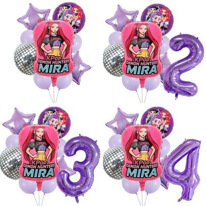 Bộ bóng bay số trang trí tiệc sinh nhật bé gái phong cách K-Pop màu tím cá tính, đồ dùng trang trí tiệc mừng em bé chào đời, quà tặng và đồ chơi.