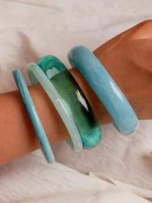 4pcs Elegant Retro Acrylic Round Bangle Bracelets, Fashionable Minimalist Design Suitable For Daily Wear And Various Occasions - Multicolor 2 - View 3