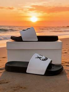 四季室内拖鞋，校园风浴室拖鞋，宿舍拖鞋，情侣拖鞋，户外沙滩拖鞋，运动拖鞋，一脚蹬拖鞋，笑脸图案，活力日常 - 白色 - 查看 2