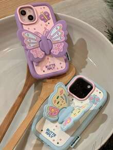 INS风格3D蝴蝶支架手机壳，适用于苹果17 Pro Max，柔软硅胶可爱卡通保护套，兼容苹果15 Pro、14、13、16 Pro、12 Pro Max、11 - 紫色 - 查看 4