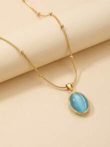 1pc Oval Pendant Necklace, Suitable For Women's Daily Wear And Gift - Gold - View 3